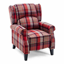 (Red) Eaton Wing Back Fireside Herringbone Fabric Recliner Armchair Sofa Chair Reclining Cinema