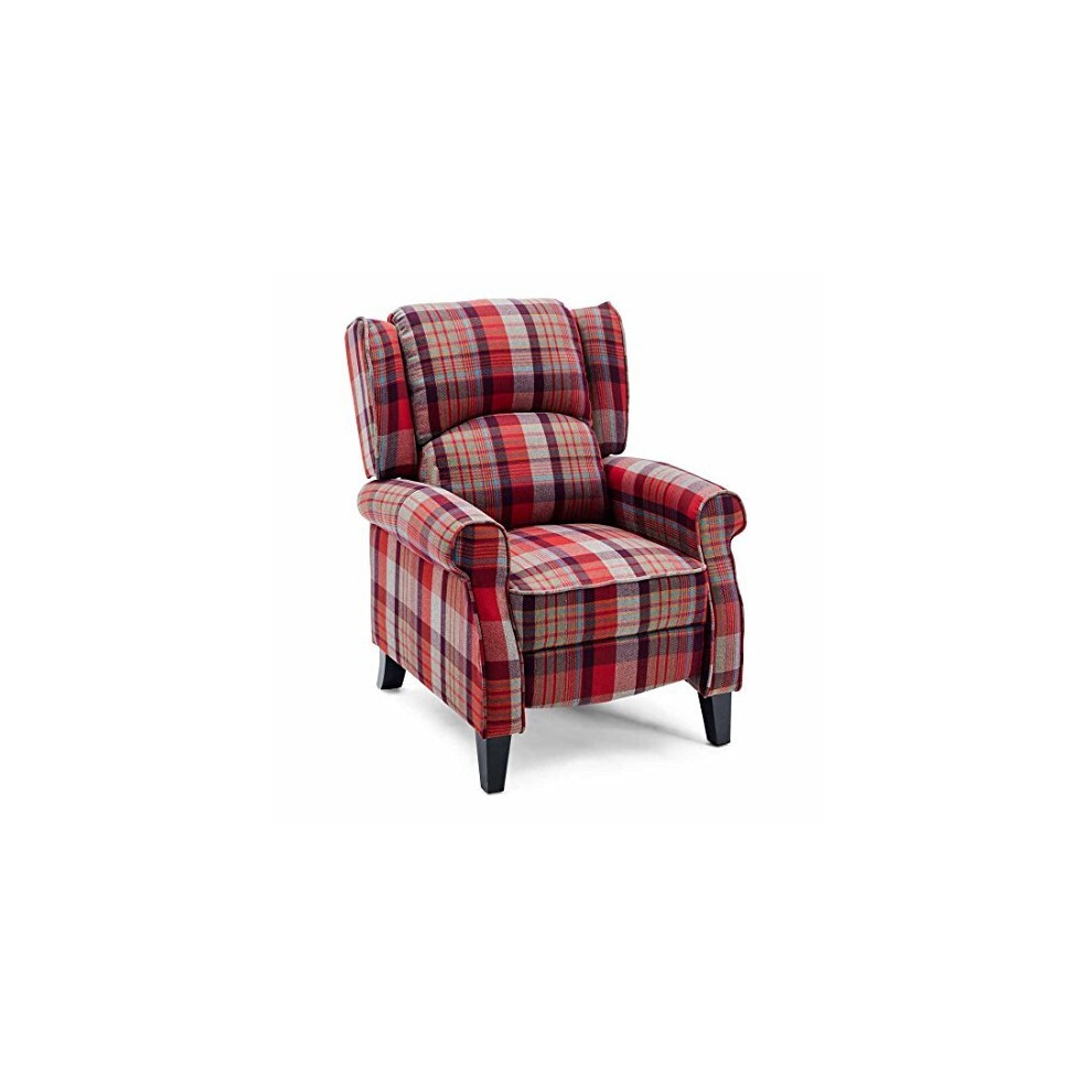 Eaton Wing Back Fireside Checkered Fabric Pushback Recliner Chair