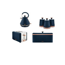 TOWER Cavaletto MIDNIGHT BLUE kettle, 2 slice toaster, bread bin and set of 3 cannisters