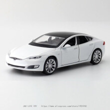 1:32 Tesla Model S Alloy Diecast Car - White, Openable Doors, Pull-Back Action, Sound & Light (Battery Not Included)