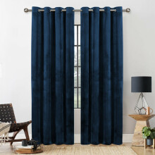 (BLUE, 66X72) THICK VELVET CURTAINS PAIR OF EYELET RING TOP SOFT