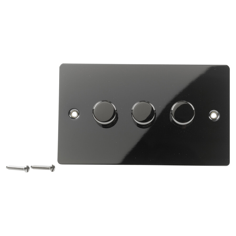 (Black Nickle) Volex Crabtree 3 Gang Metal Dimmer Angled Switches