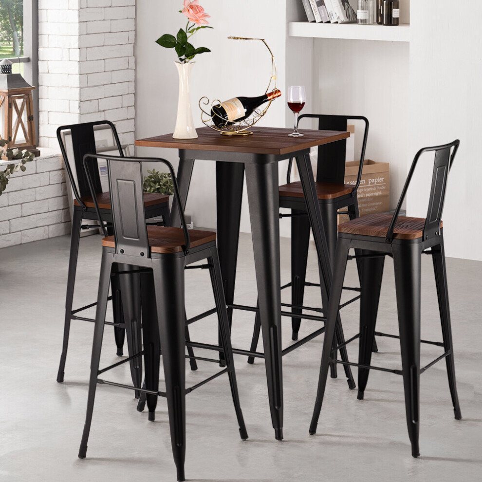 (table + 4pcs chairs) Industrial Style Bar Table & High Chairs Metal Dining Set