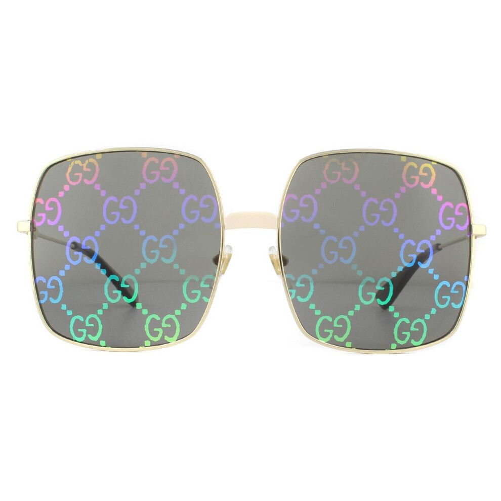 Gucci Sunglasses GG0414S 003 Gold Grey With Multicolour Gradient Mirror