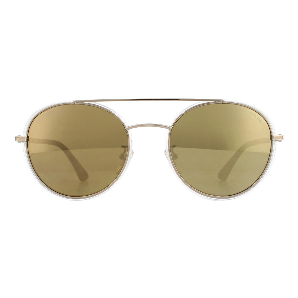 Round Light Gold Crystal Grey Brown Gold Mirror Sunglasses