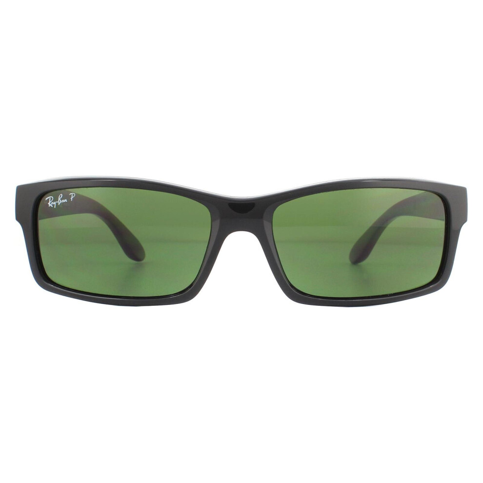 Rectangle Black Green Polarized Sunglasses