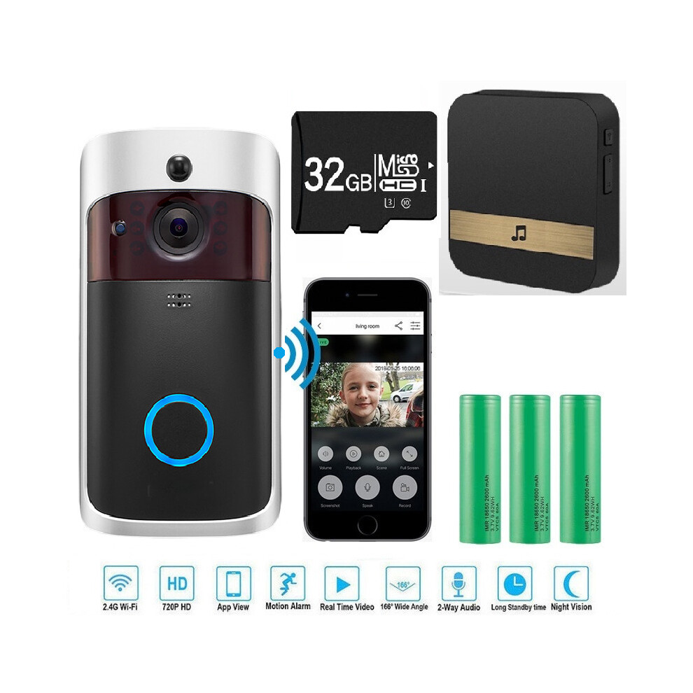 (Whole Full Kit(Black)) Wireless Video Doorbell Camera WiFi Smart Doorring