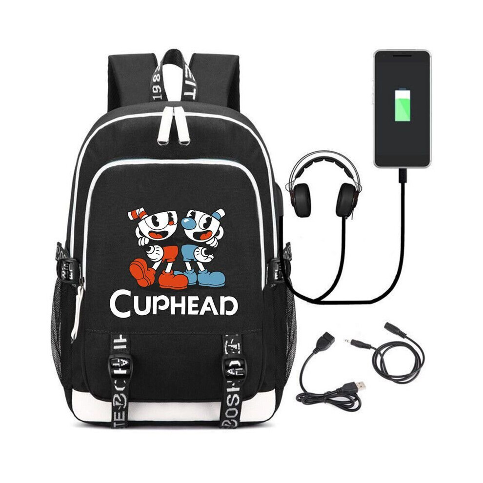(M) Cuphead Backpack USB Charging Boys Schoolbag Kids