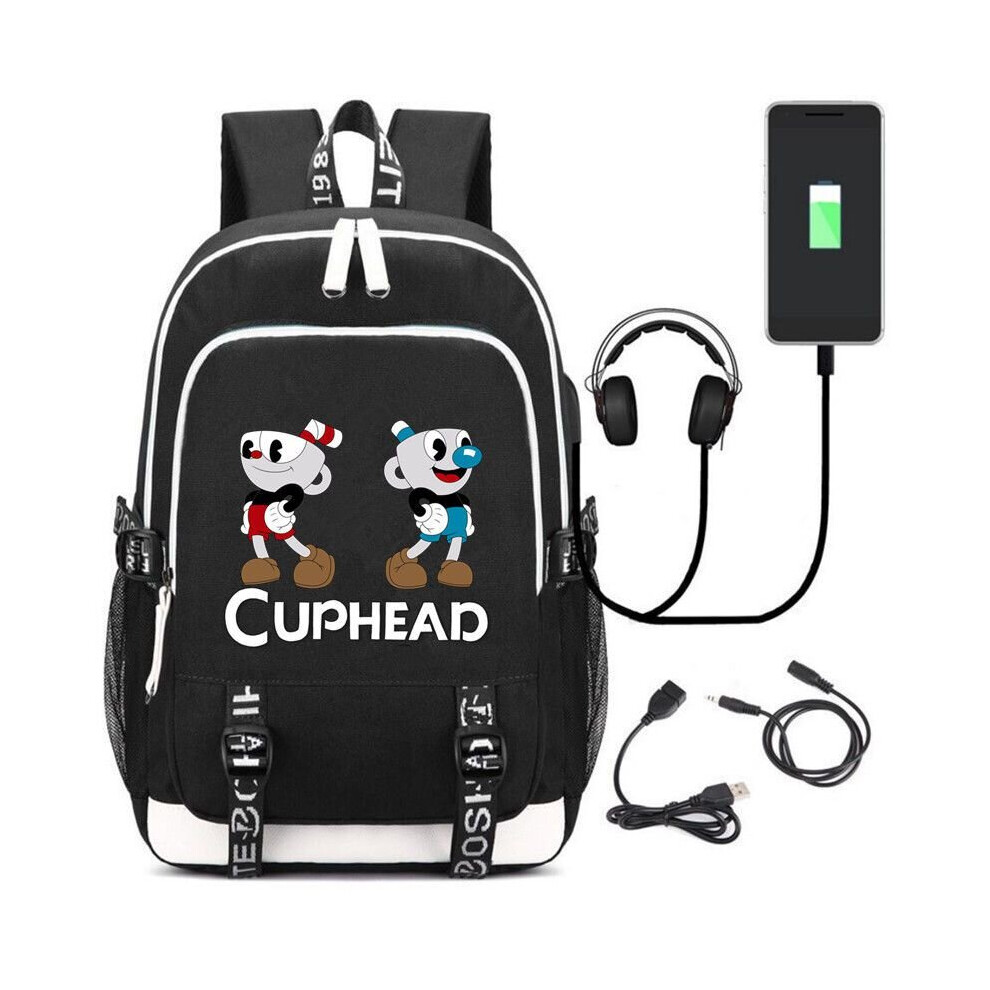 (B) Cuphead Backpack USB Charging Boys Schoolbag Kids