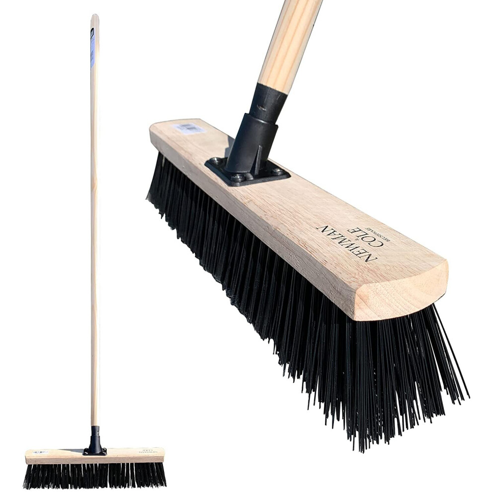 The Dustpan & Brush Store Newman & Cole Outdoor Broom - 18Inch Stiff Brush W/ Long Wooden Handle