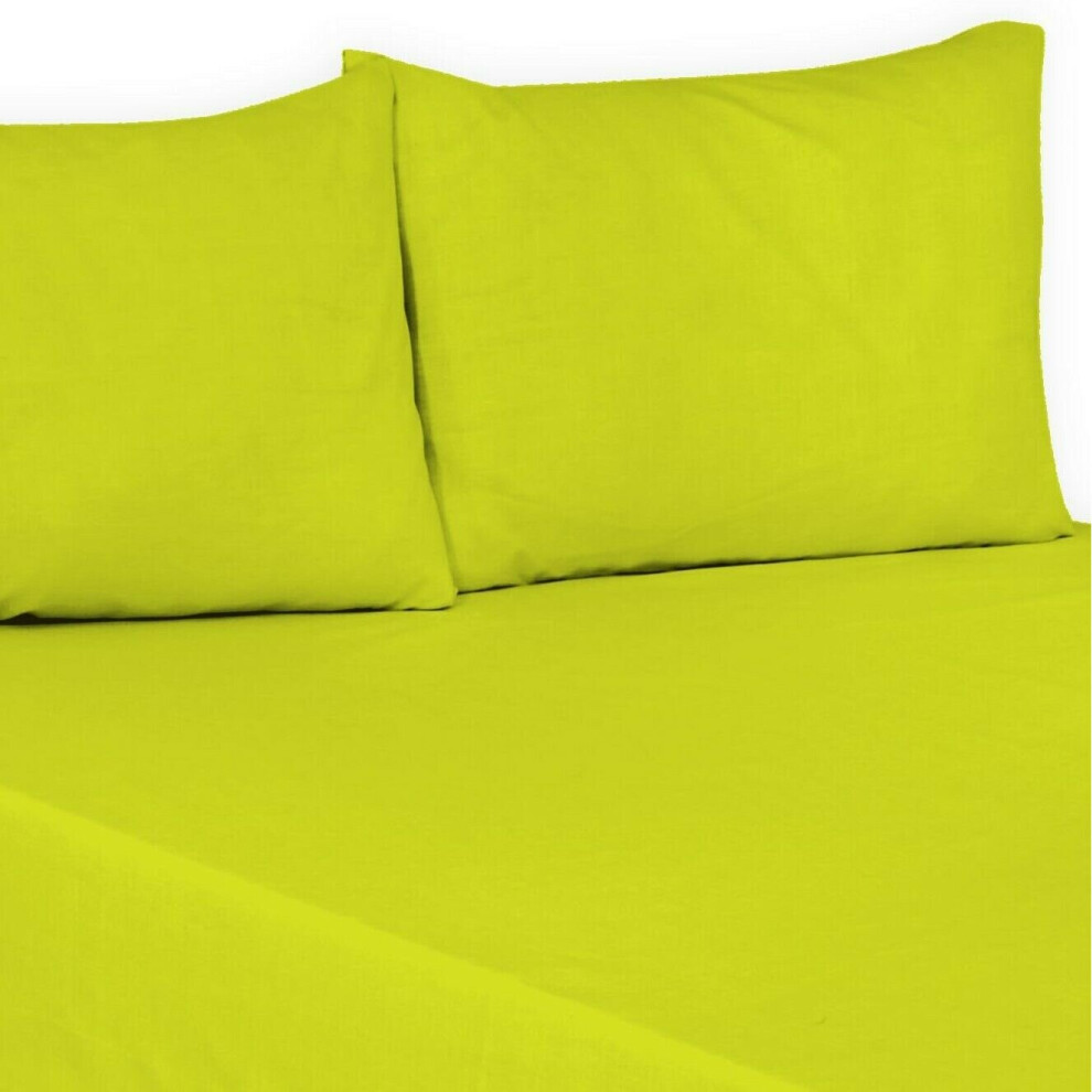(Lime Green, Pair of Pillowcase) 100% Polycotton Flat Bed Sheets Percale Super Quality Comfortable & Soft Colourful Collection in All Sizes