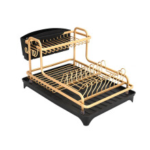 2 Tier Kitchen Dish Drainer Rack with Drip Tray Cutlery Holder Plate