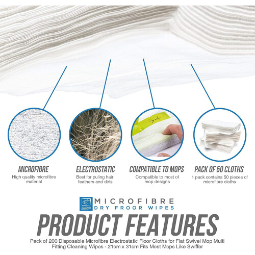 Disposable Microfiber Electrostatic Dry Floor Cloths for Mops Pack of 200 1