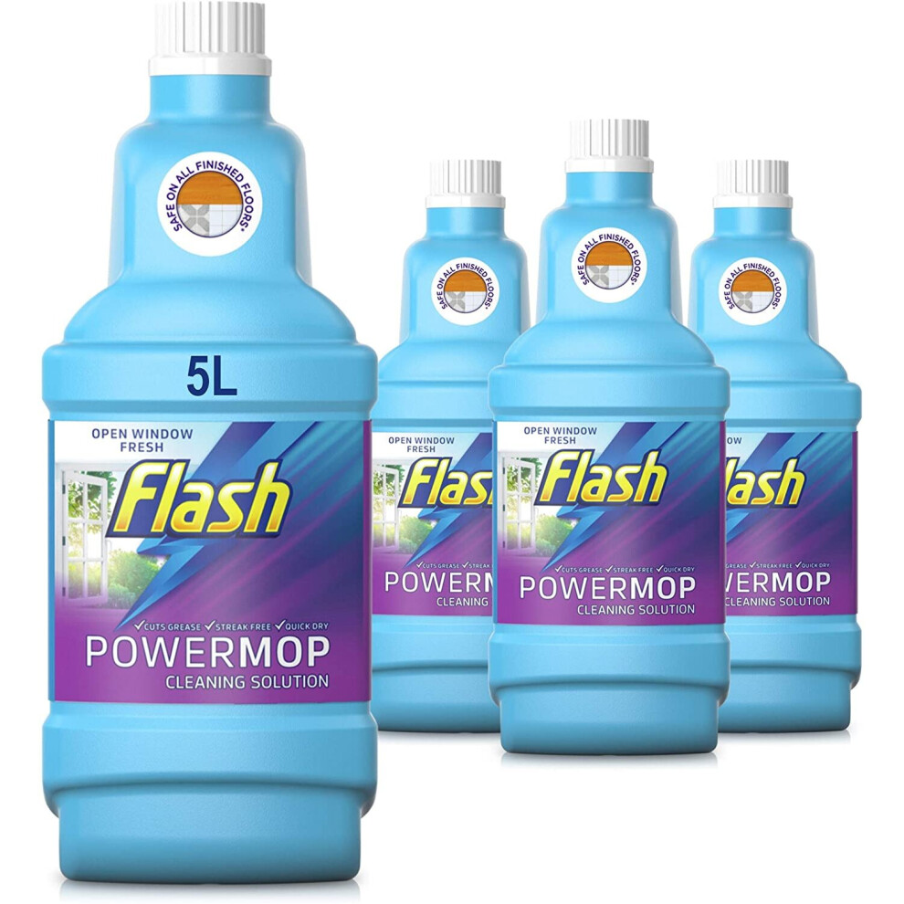 Flash Powermop Refill Liquid, Floor Cleaner, Fresh, 5 Litres (1.25 L x 4)