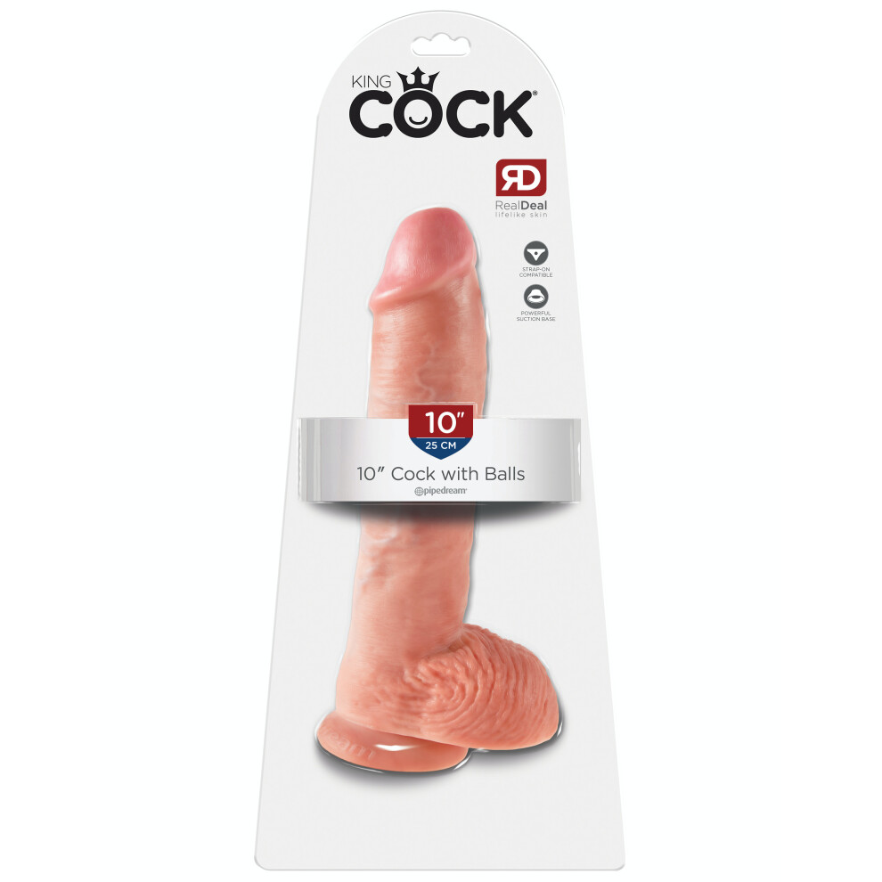 King Cock 10" Realistic Dildo Dong With Balls Flesh Nude Suction Cup Sex Toy