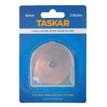 Taskar 60mm Rotary Cutter Blades (5 Pack) SKS-7 Carbon Steel, Extra Sharp, Long-Lasting, Fits Olfa & Most Cutters - TASRB60-5