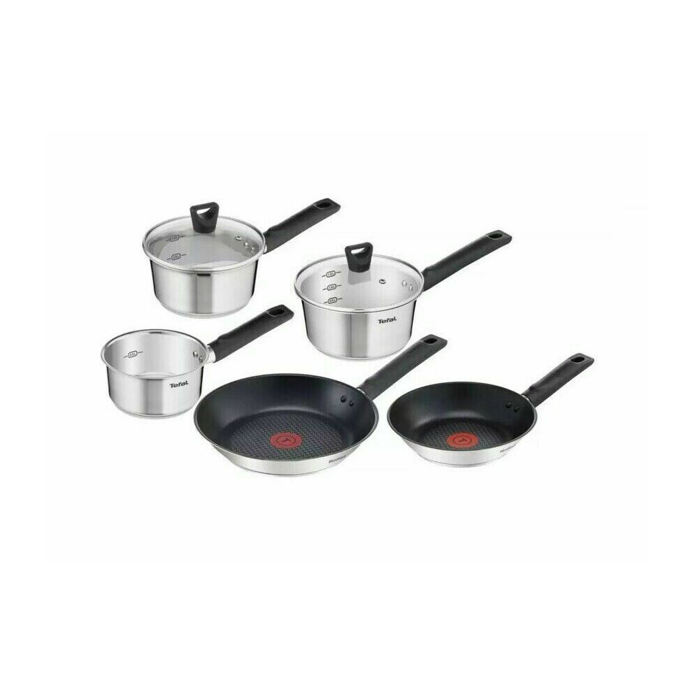 Tefal 5 Piece Simpleo Frying Pans & Sauce Pans Set - Stainless Steel