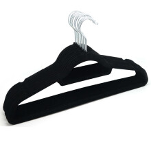 (20) Black Velvet Coat Hangers Clothes Velour Flocked Non Slip Curved