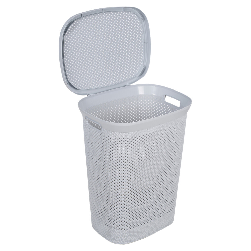 (Grey) 60 Litre Plastic Washing Laundry Basket With Lid
