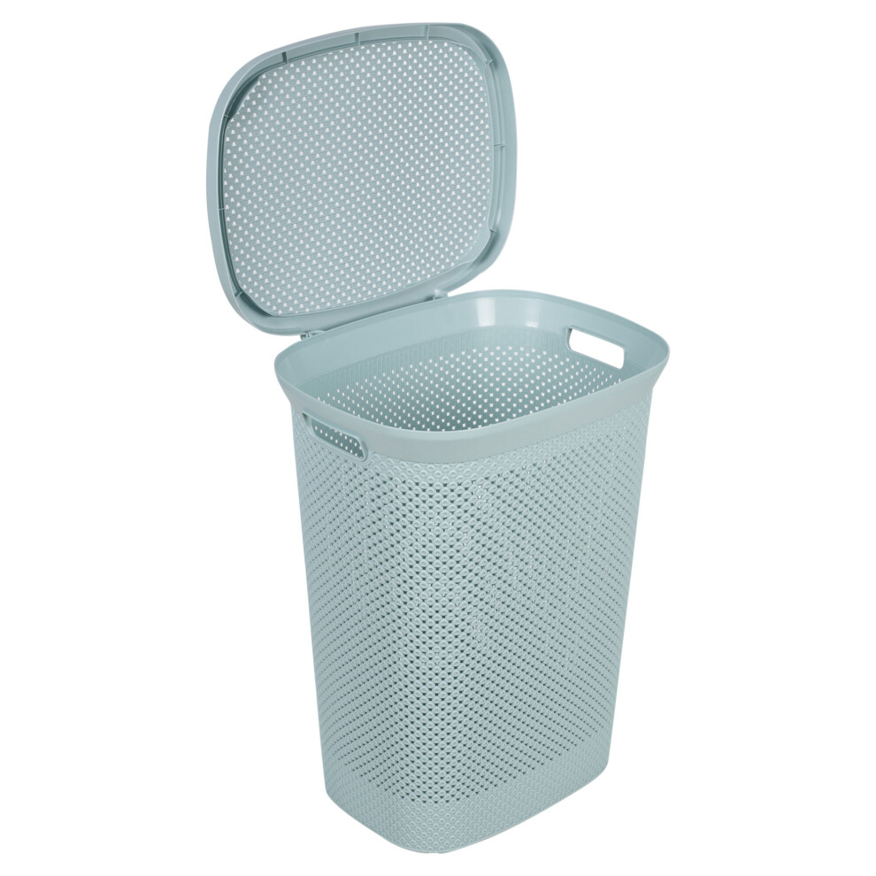 (Teal) 60 Litre Plastic Washing Laundry Basket With Lid