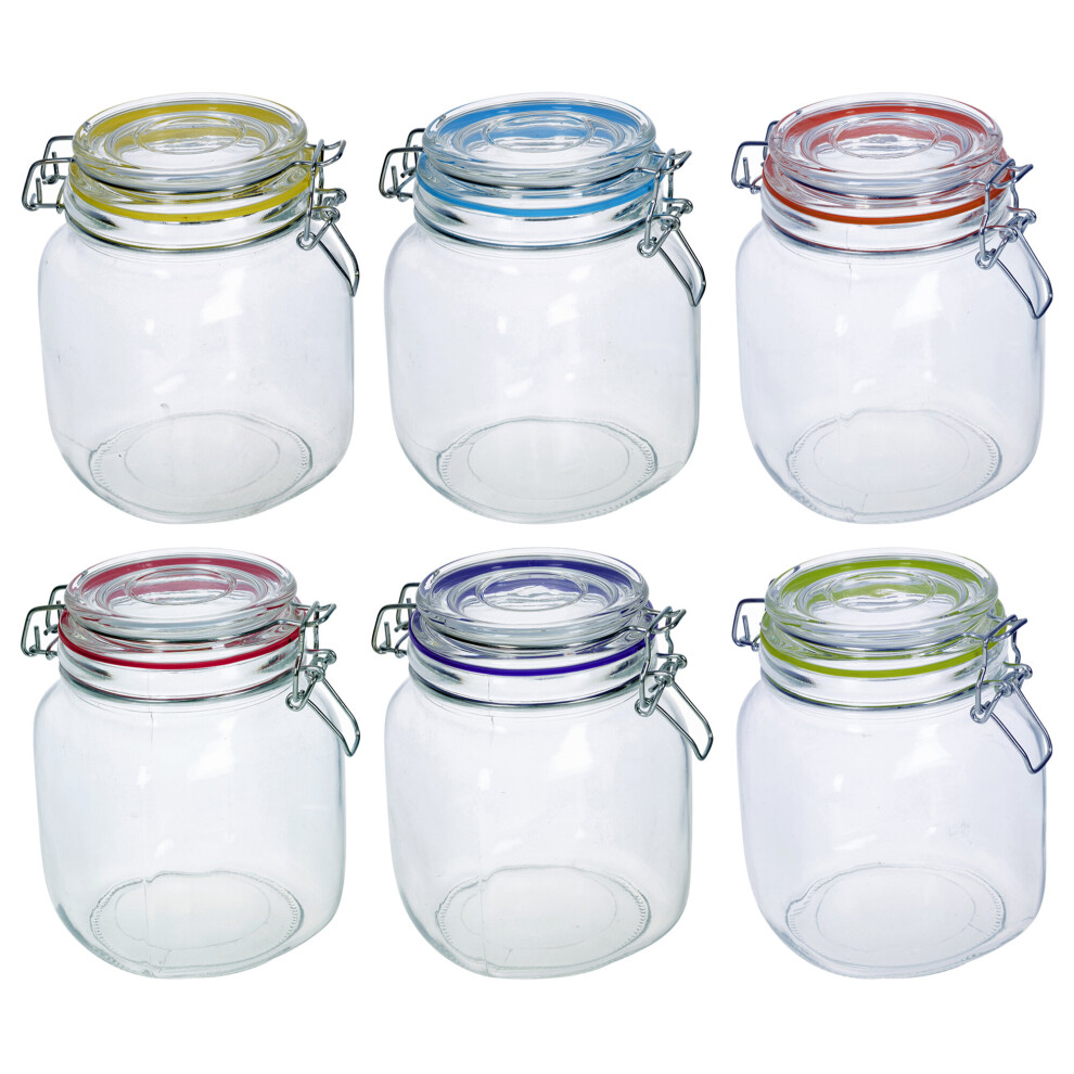 6x 1L Glass Food Storage Container Jar Air Tight Sealable Clamp Lid