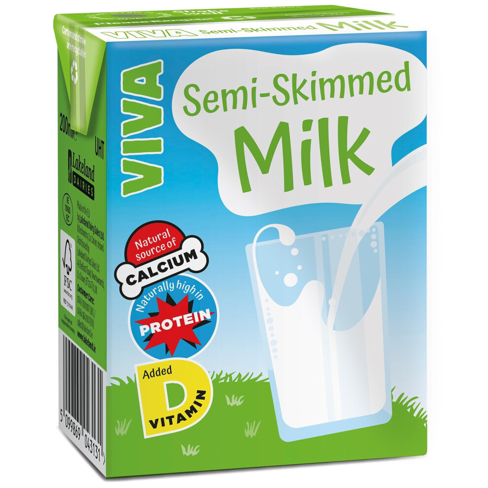 VIVA Semi Skimmed Milk Cartons - 27x200ml - Image 3