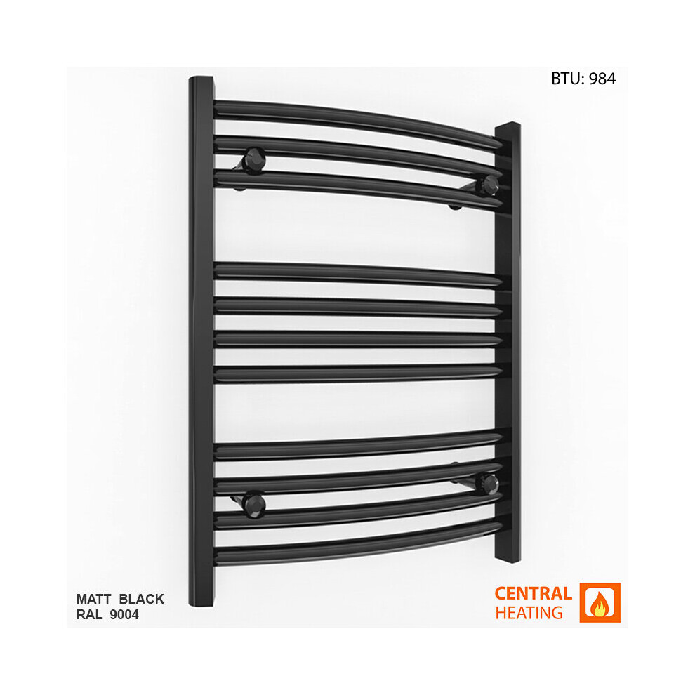 (500 X 600Mm High (Btu: 984)) Curved Black Bathroom Towel Rail Radiator 7427268760072