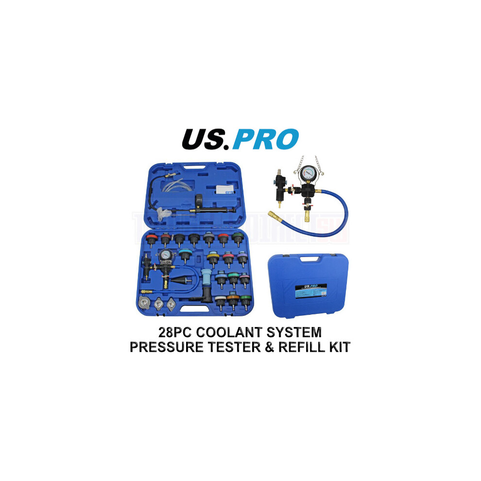 US PRO Tools 28pc Coolant Radiator System Pressure Tester Kit, Refill Kit Purge 5259