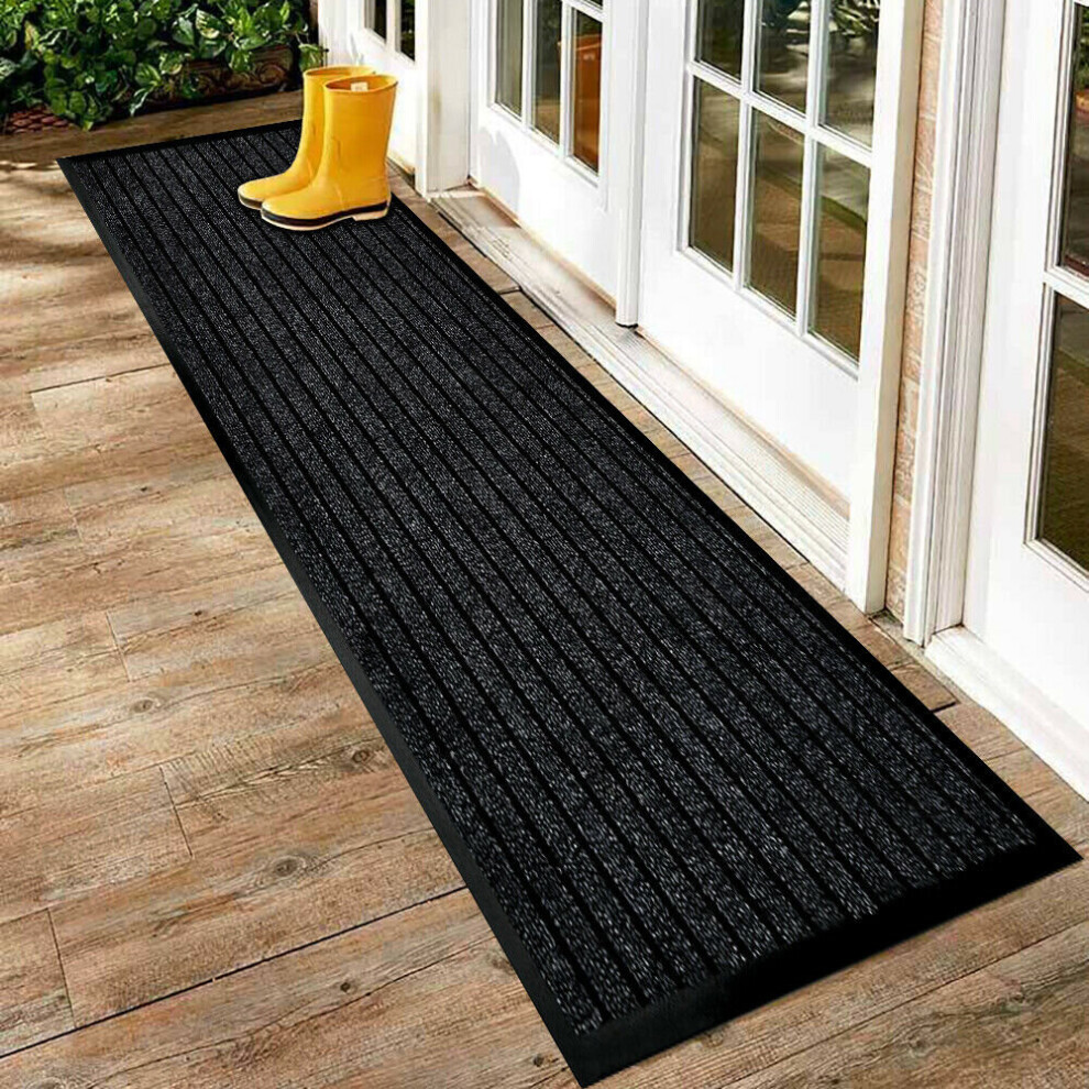 (Black, 50 x 90 cm) Non Slip Rubber Backed Runner Door Floor Mat Rug