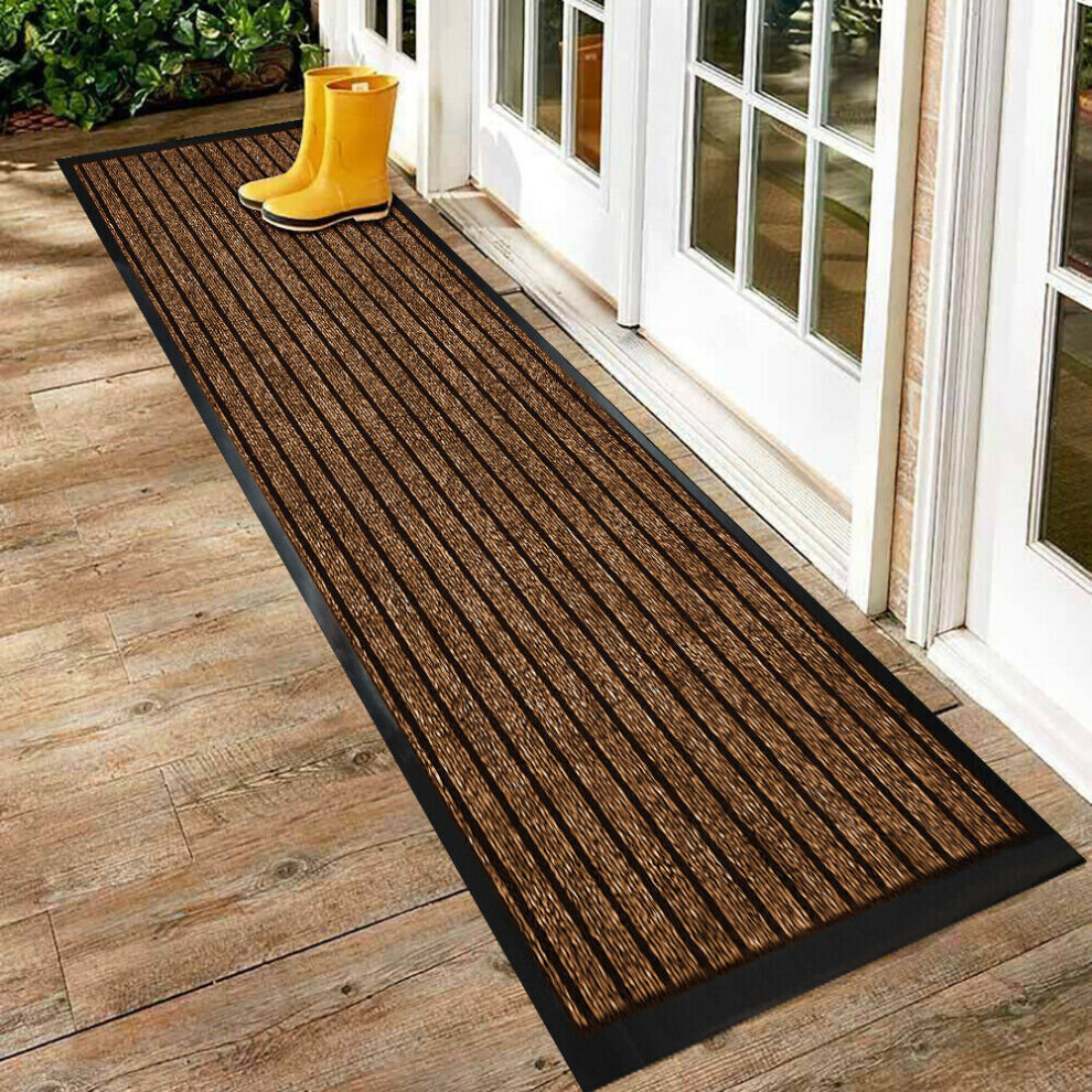 (Brown, 80 x 300 cm) Non Slip Rubber Backed Runner Door Floor Mat Rug