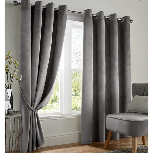 Alan Symonds Blackout Curtains Eyelet Ring Top, Polyester Velvet, Silver 46" X 54"