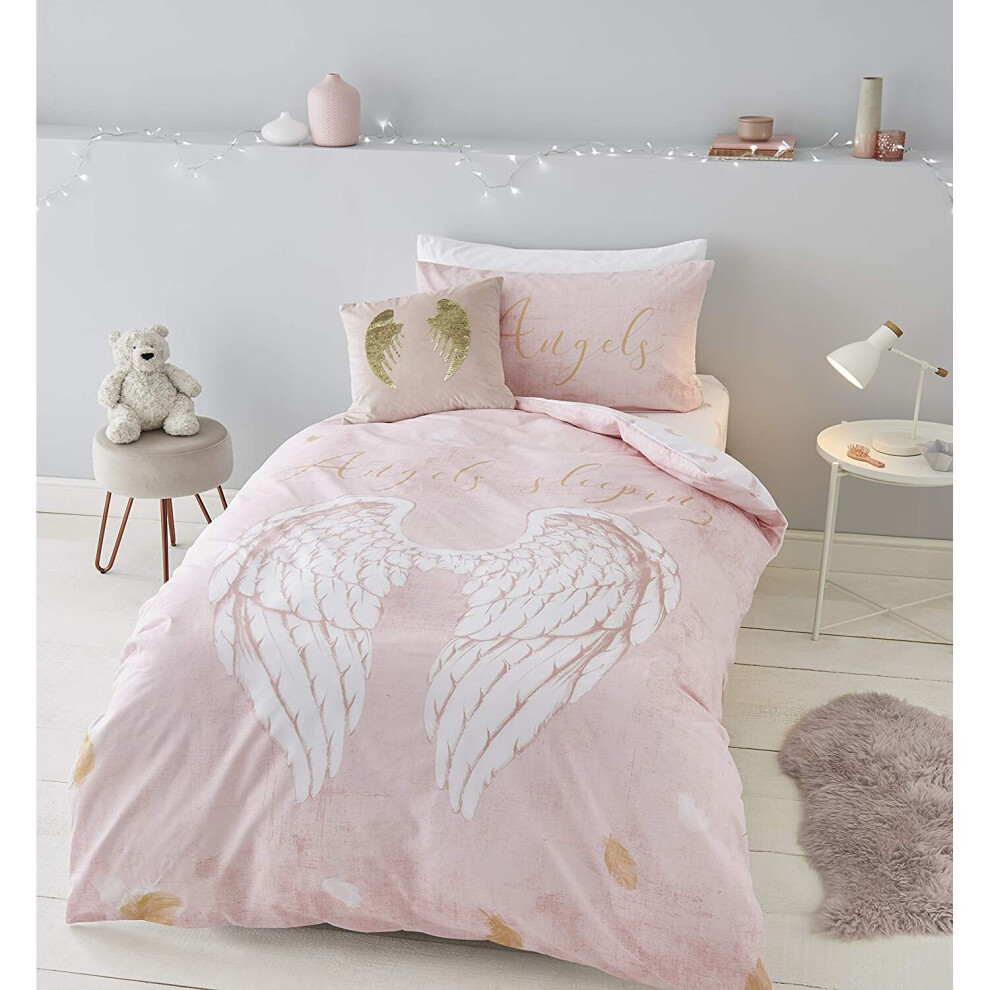 Catherine Lansfield Angel Blush Single Duvet Cover Set Bedding Bed Linen