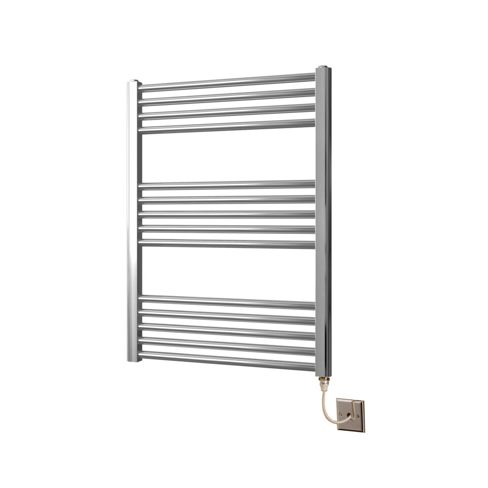 Greened House 600mm wide x 800mm high Chrome Flat Electric Heated Towel Rail Designer Straight Towel radiator