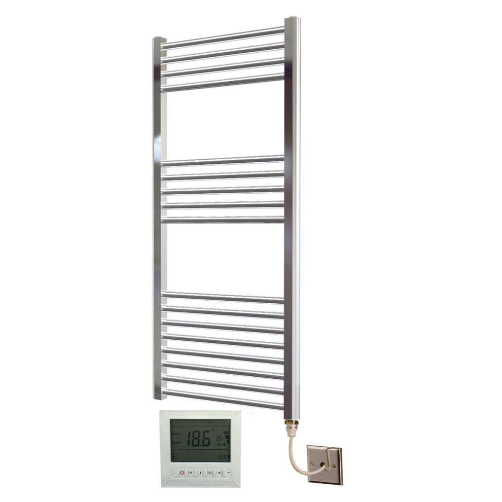 Greened House Electric Chrome 300W X 1000H Flat Towel Rail + Timer And Room Thermostat Bathroom Towel Rails 718598032883
