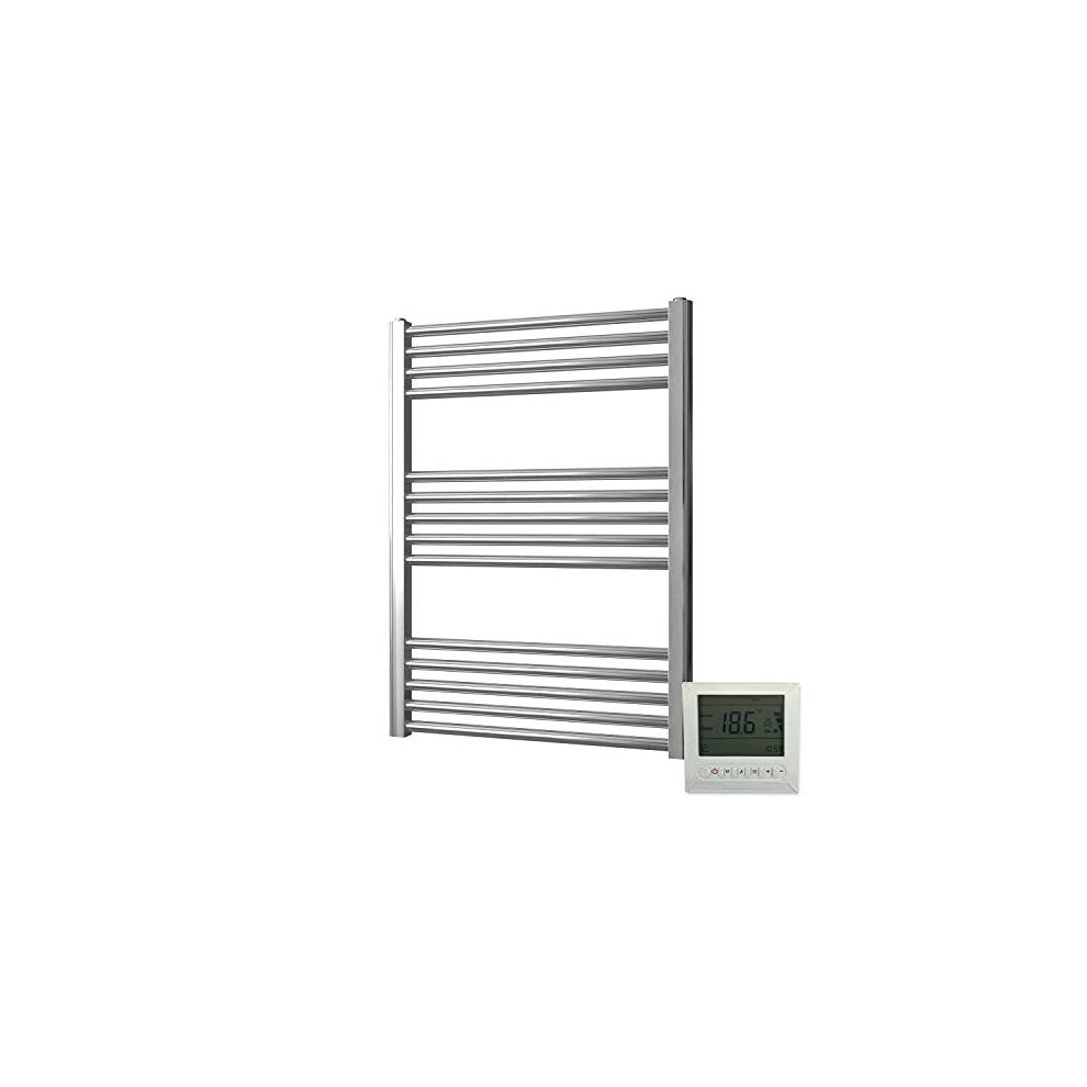 Greened House Electric Chrome 600W X 600H Flat Towel Rail + Timer And Room Thermostat Bathroom Towel Rails 718598032333