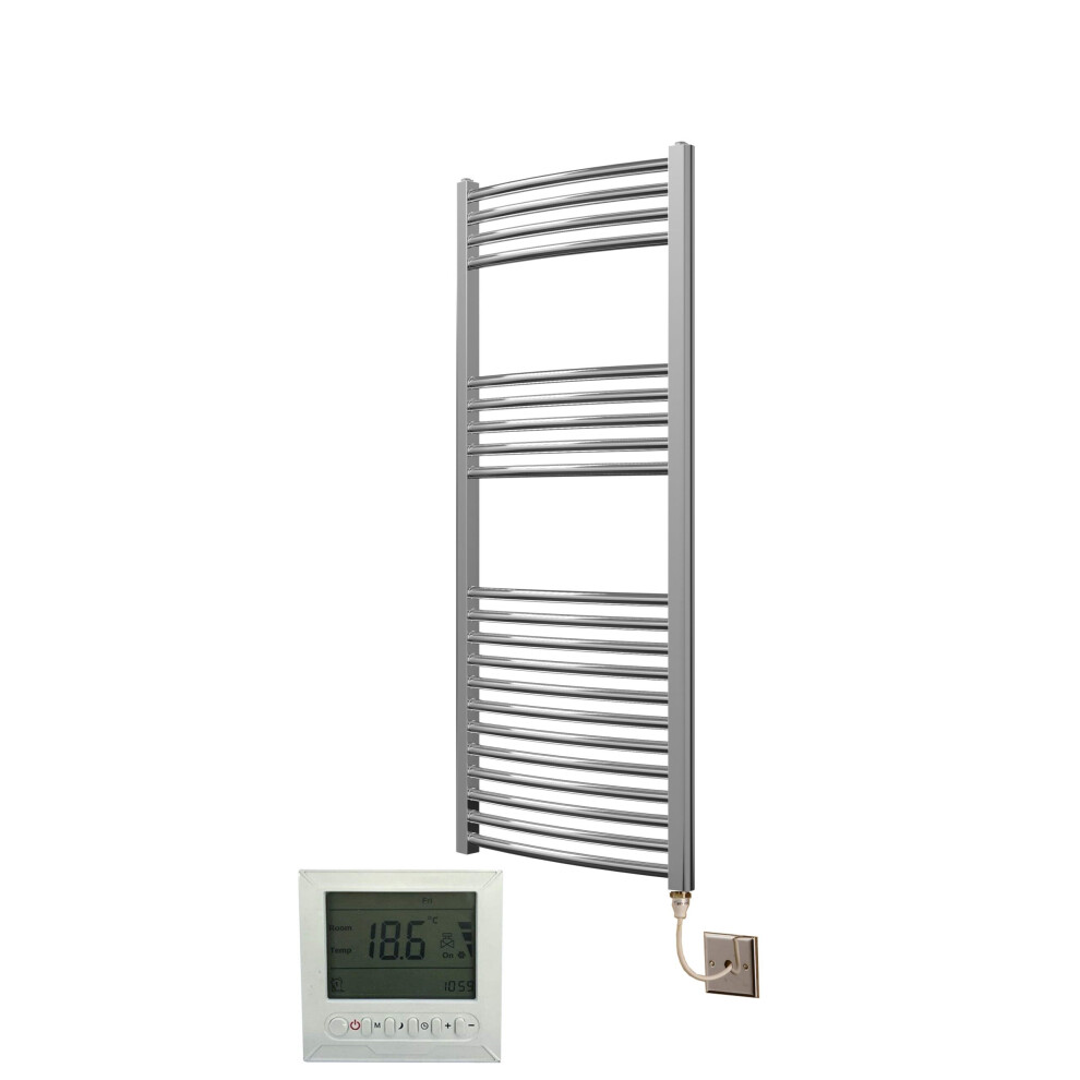 Greened House Electric Chrome 500W x 1200H Flat Towel Rail + Timer and Room Thermostat Bathroom Towel Rails