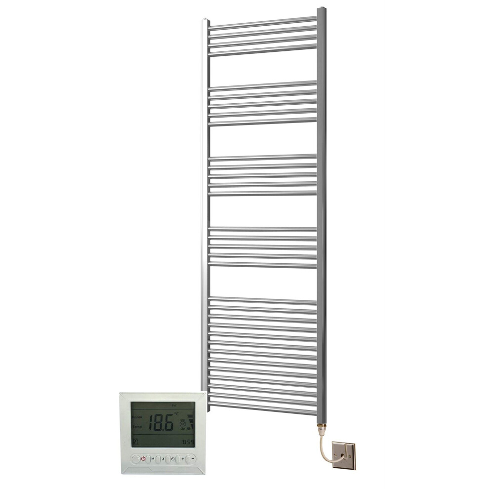 Greened House Electric Chrome 600W X 1800H Curved Towel Rail + Timer And Room Thermostat Bathroom Towel Rails 718598032456