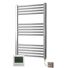 Greened House Electric Chrome 500W x 800H Curved Towel Rail + Timer and Room Thermostat Bathroom Towel Rails
