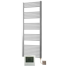Greened House Electric Chrome 500W x 1600H Curved Towel Rail + Timer and Room Thermostat Bathroom Towel Rails