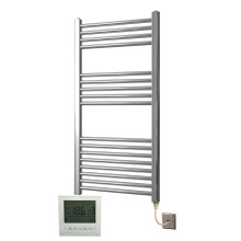 Greened House Electric Chrome 600W x 1000H Curved Towel Rail + Timer and Room Thermostat Bathroom Towel Rails