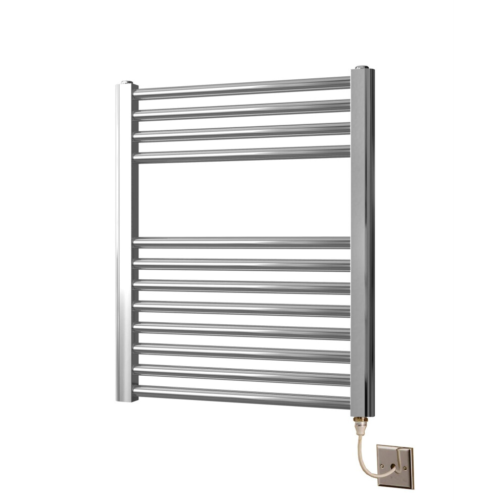 Greened House 600mm wide x 600mm high Flat Chrome Straight Electric Heated Towel Rail Designer Towel Radiator