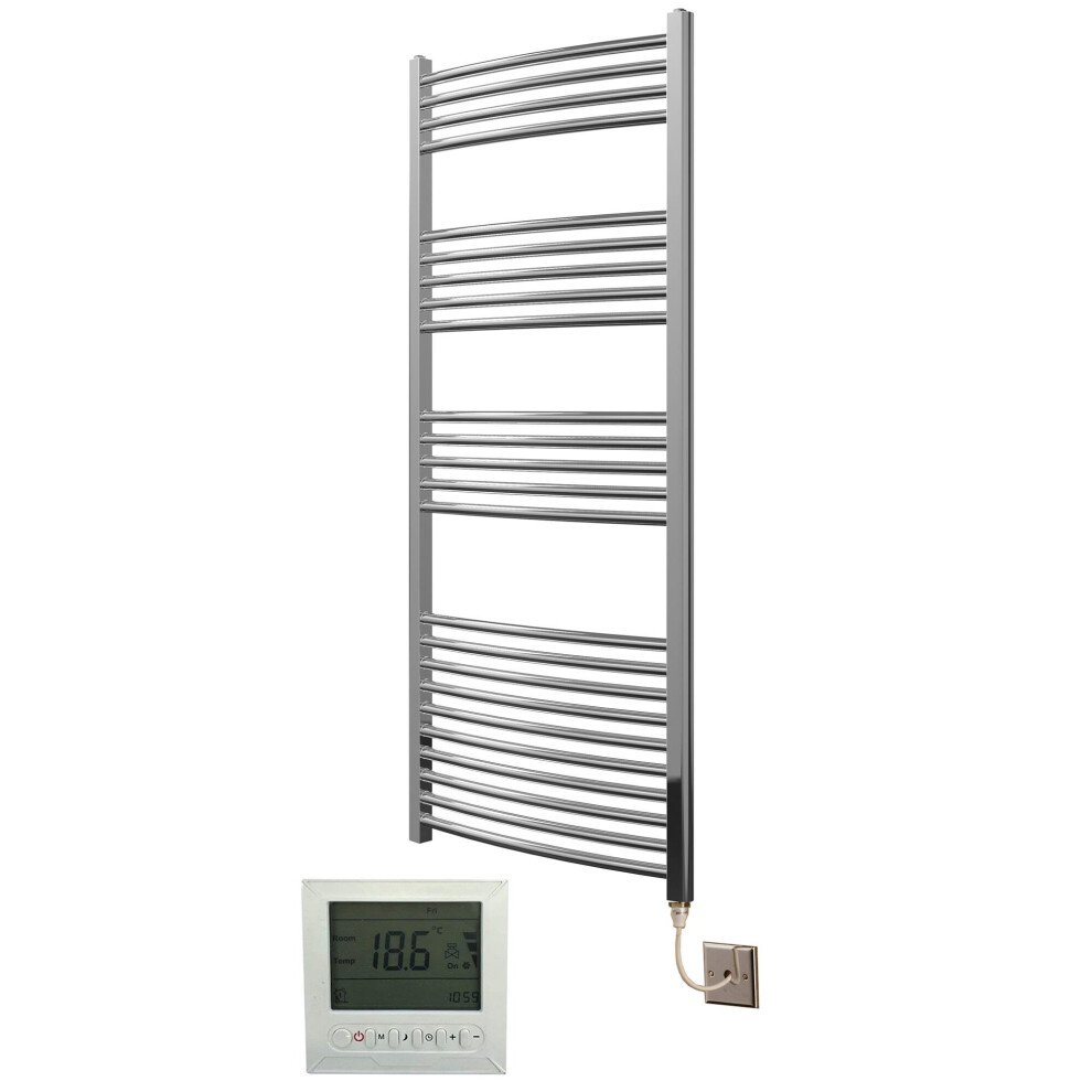 Greened House Electric Chrome 600W X 1400H Curved Towel Rail + Timer And Room Thermostat Bathroom Towel Rails 718598032432