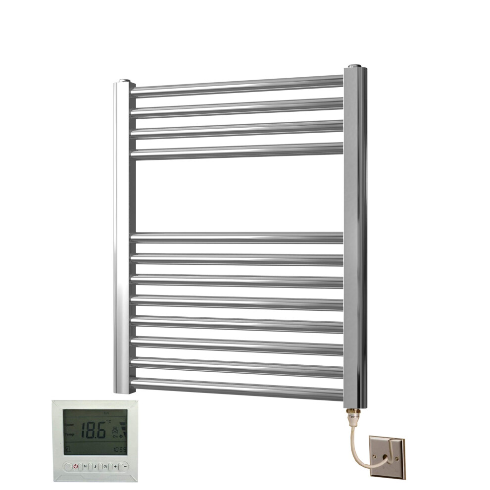 Greened House Electric Chrome 500W X 600H Flat Towel Rail + Timer And Room Thermostat Bathroom Towel Rails 718598032203