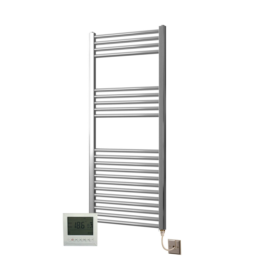 Greened House Electric Chrome 500W X 1200H Curved Towel Rail + Timer And Room Thermostat 718598032296