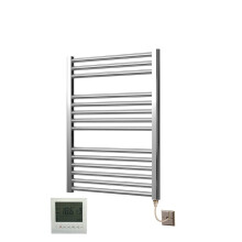Extra High Heat Output Chrome Electric Towel Rail 600 x 800mm + TIMER / ROOM THERMOSTAT Flat Bathroom Radiator Heater