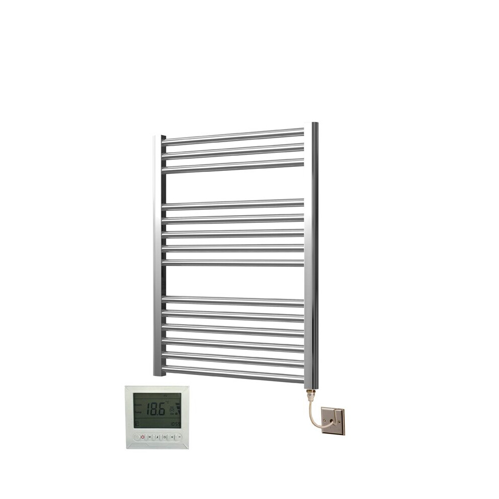 Extra High Heat Output Chrome Electric Towel Rail 600 X 800Mm + Timer / Room Thermostat Flat Bathroom Radiator Heater 718598034801