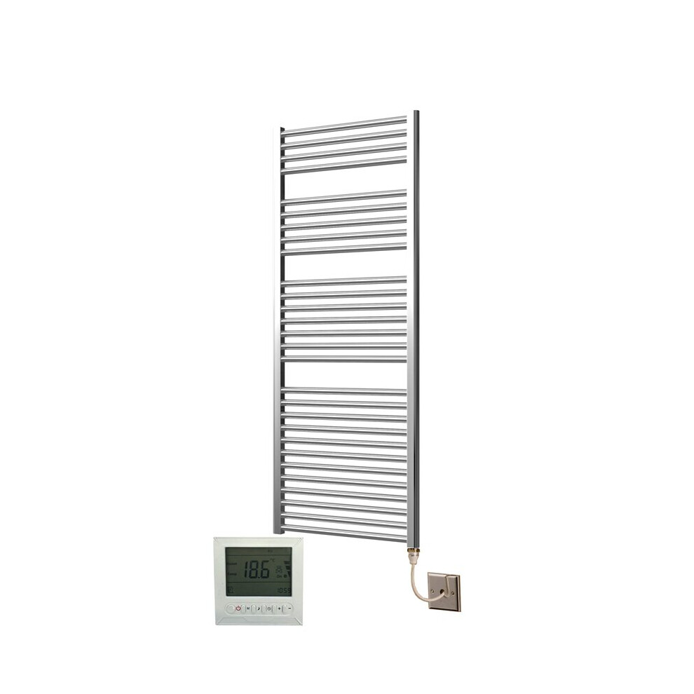 Extra High Heat Output Chrome Electric Towel Rail 600 X 1500Mm + Timer / Room Thermostat Flat Bathroom Radiator Heater 718598034832