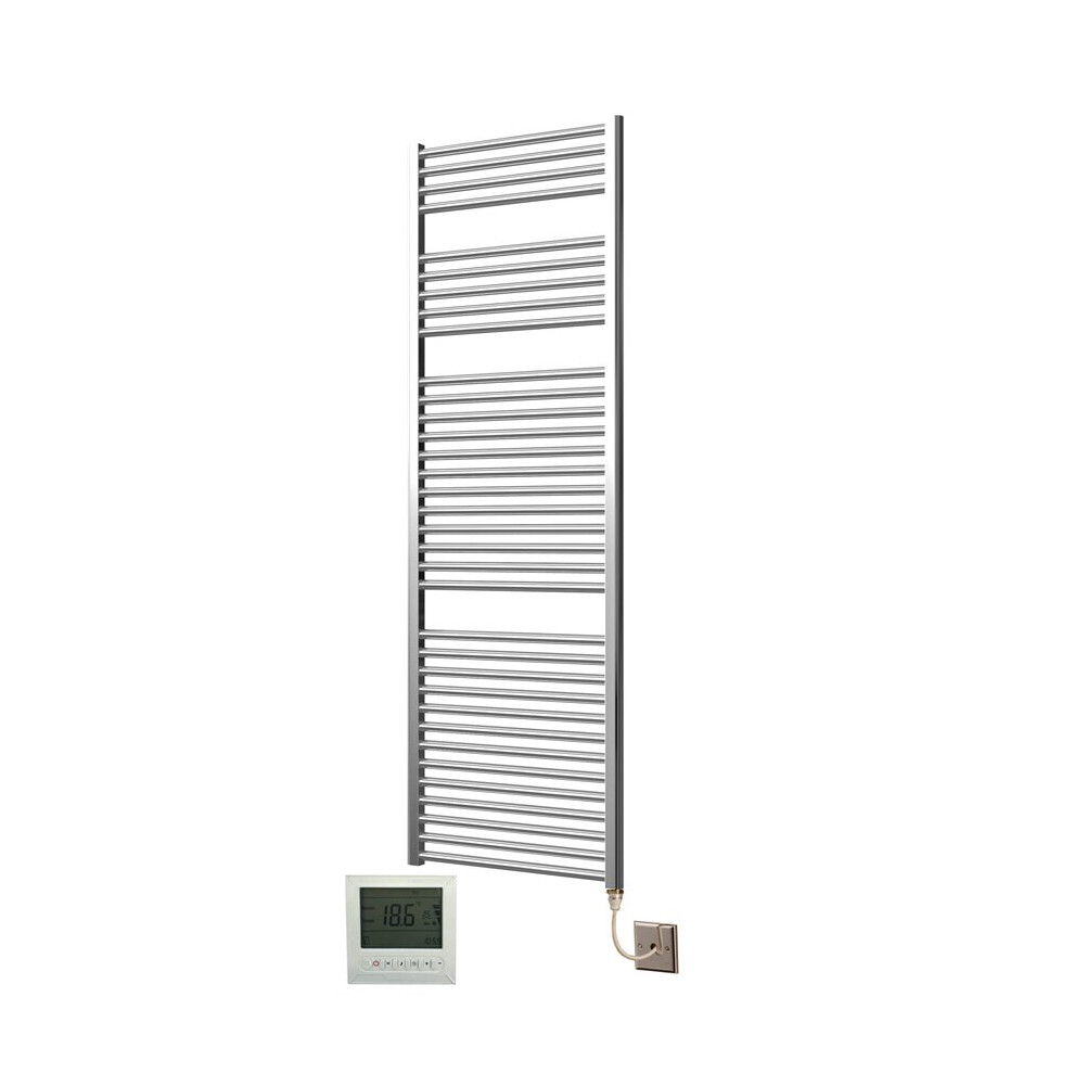 Extra High Heat Output Chrome Electric Towel Rail 600 X 1800Mm + Timer / Room Thermostat Flat Bathroom Radiator Heater 718598034849