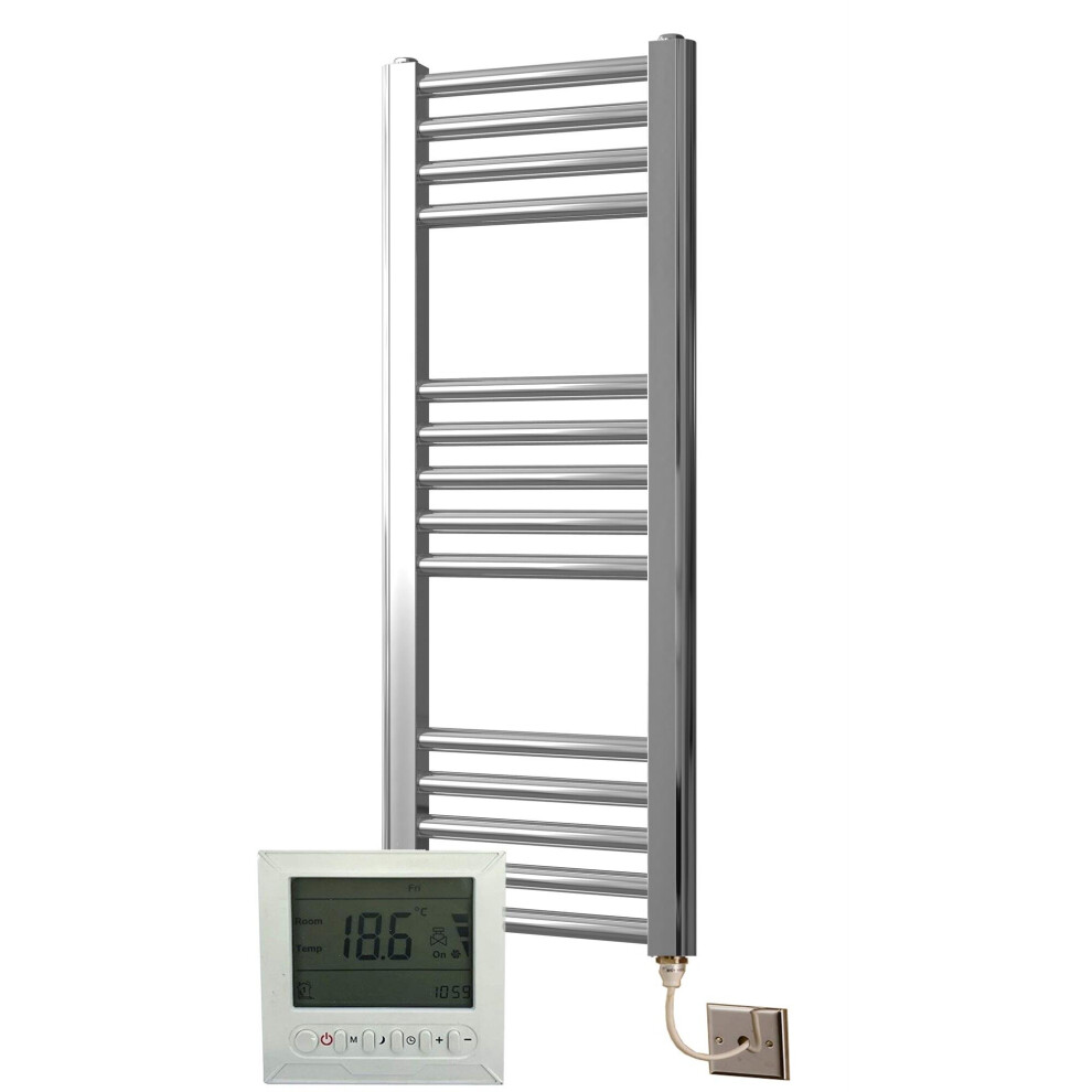 Greened House Electric Chrome 400W X 1000H Flat Towel Rail + Timer And Room Thermostat Bathroom Towel Rails 718598032142