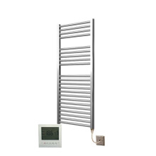 Extra High Heat Output Chrome Electric Towel Rail 500 x 1200mm + TIMER / ROOM THERMOSTAT Flat Bathroom Radiator Heater